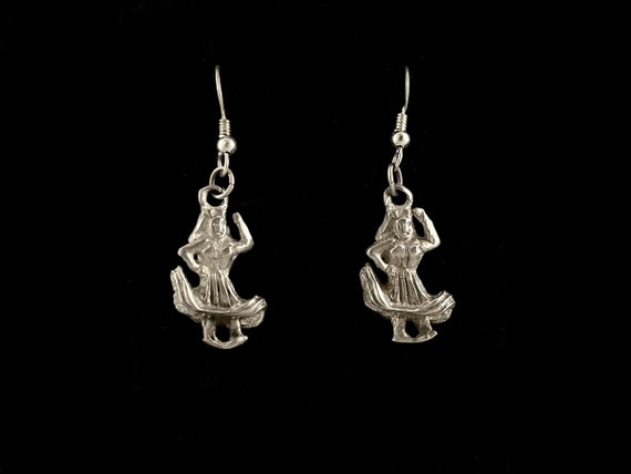 Silver Spanish Mexican dancing lady dangle earrin… - image 1