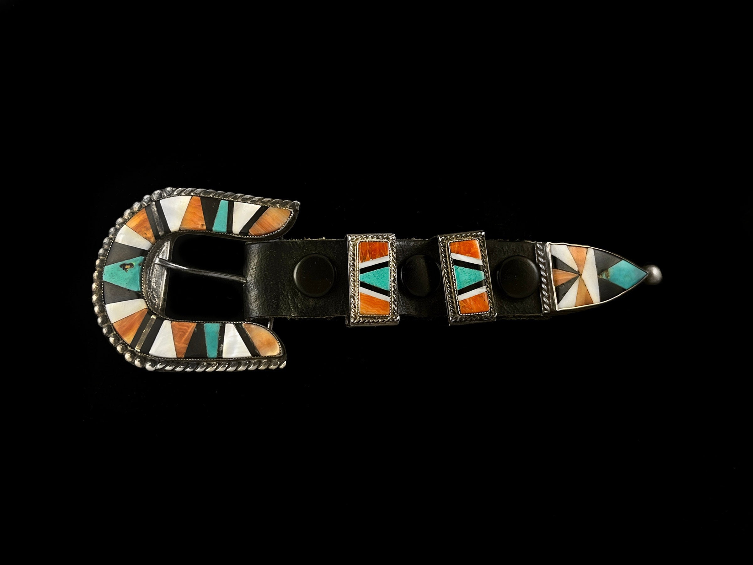 Beautiful Zuni Design Belt Buckle Set! TOSF Sterling Silver & Inlay Sleeping Beauty Turquoise 4pc  main image 2