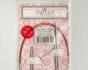 Twist Short Combo 2" et 3" (5 et 8 cm) Aiguilles à tricoter interchangeables en acier inoxydable - ChiaoGoo