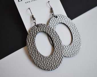 Gunmetal earrings, leather Oval Cutout - available in many shapes