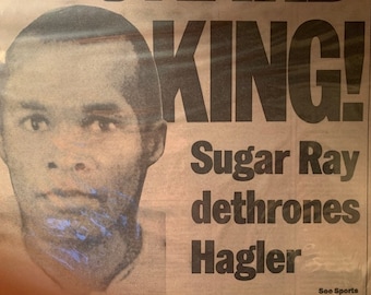 Sugar Ray Leonard NIEDERLAGEN Marvin Hagler 1987 BOX-Meisterschaftskampf original Zeitung