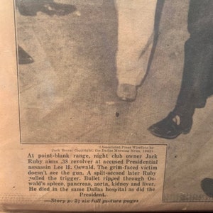 Jack Ruby kills Lee Harvey Oswald 1963 complete original newspaper