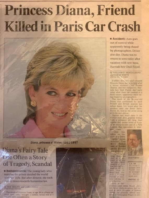 Princess Diana DEATH in Car Crash 1997 LA TIMES Original Newspaper