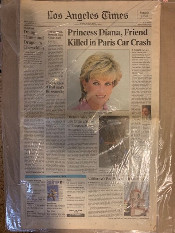Princess Diana DEATH in Car Crash 1997 LA TIMES Original Newspaper