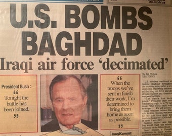 USA BOMBS Baghdad 1991 newspaper original