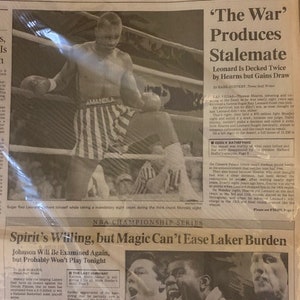 1989 Thomas Hitman Hearns knocks down Sugar Ray Leonard TWICE boxing
