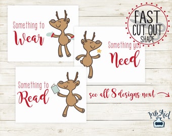 EASY 2 Cut Printable Christmas Gift Tags | Reindeer Something you Want Need Wear Read | Print Your Own Label | PDF & JPG Format + Free Bonus