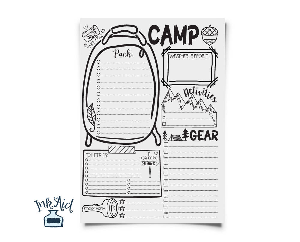 doodle camp out packing list printable full page hand etsy