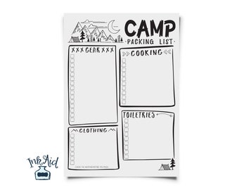 CAMP Packing List PRINTABLE Full Page Hand Drawn PDF File Boy Cub  Girl Scout Den Leader Camping Birthday Party Travel Planner