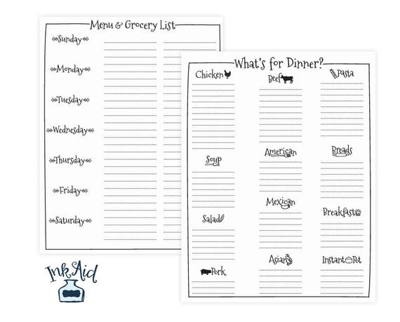 weekly menu plan printable