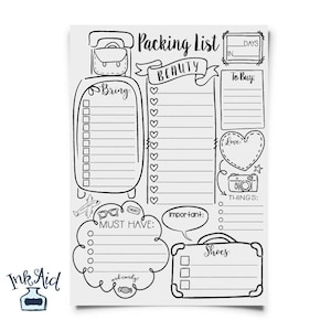 DOODLE Travel Packing List | PRINTABLE Full Page Checklist | Hand Drawn PDF File | Custom Trip Planner | Girls Road Trip Weekend Vacay