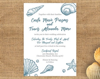 beach wedding invitation template etsy