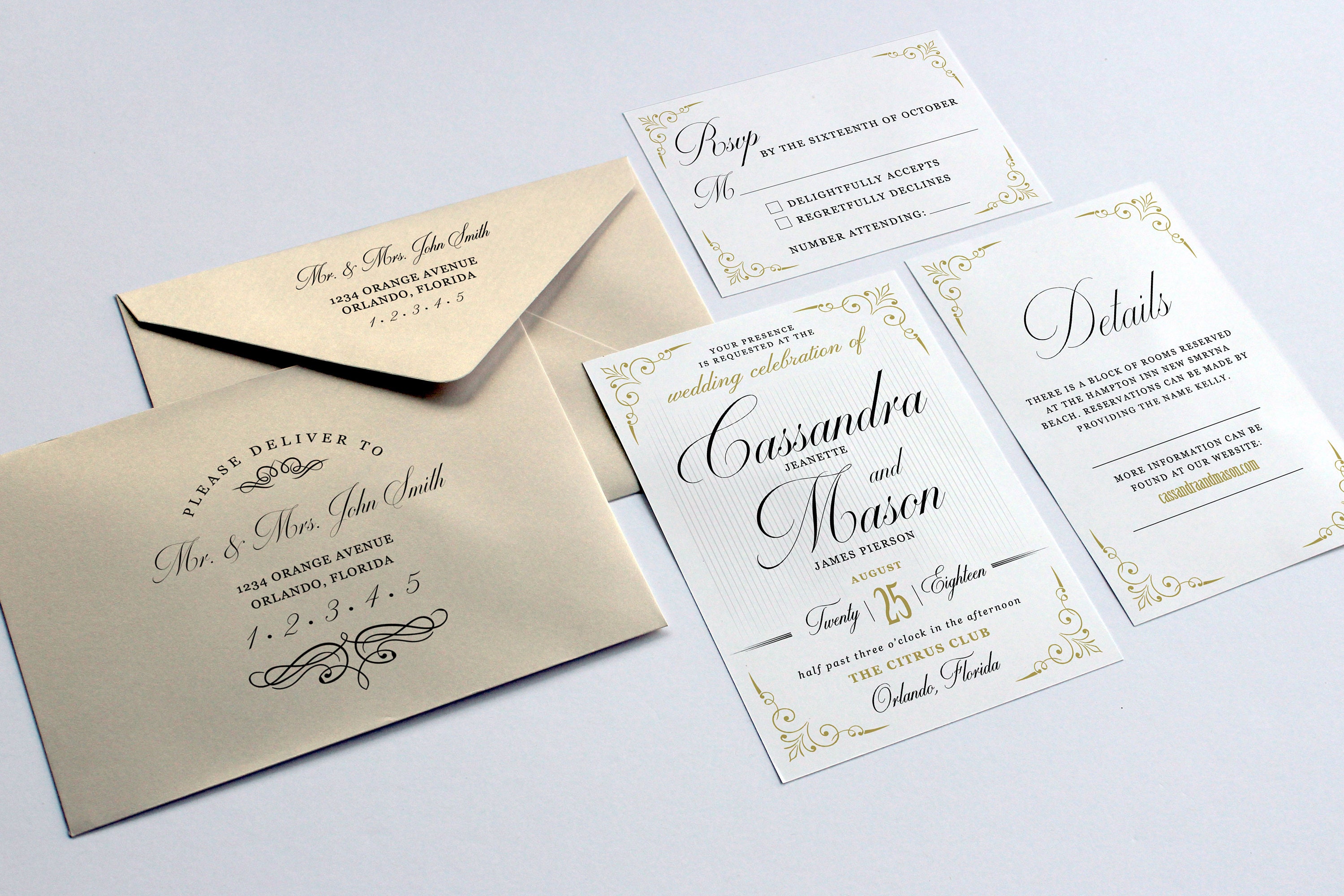 Wedding Invitation Suite Rsvp With Meal Choices Details Card Etsy