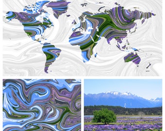 Custom Digital Abstract Marble Pattern World Map Made from Your Travel Photos