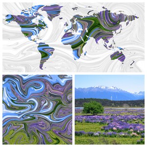 旅行写真から作られたカスタムデジタル抽象大理石模様の世界地図