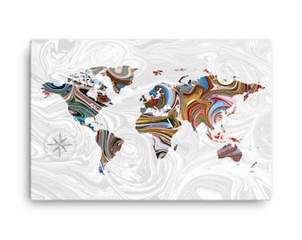 World Map Canvas • Liquid Marble Abstract Pour Painting Pattern Travel Art