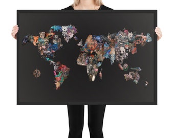 World Map Framed Poster • Animal Tattoos from Around the World
