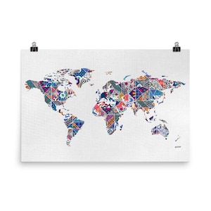 World Map Poster • Moroccan Mosaic Tile Art