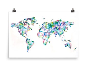 World Map Poster • River Systems Earthtones Watercolor Painting Art