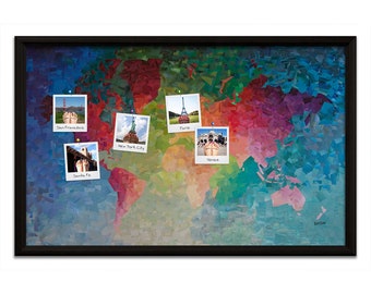 World Map Push Pin Board • Colorful Collage