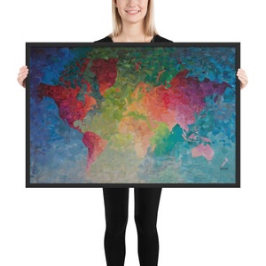 World Map Poster Framed • Colorful Collage