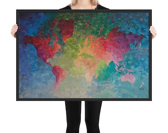 World Map Poster Framed • Colorful Collage