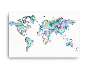 World Map Canvas • River Systems Earthtone Watercolor Painting Art