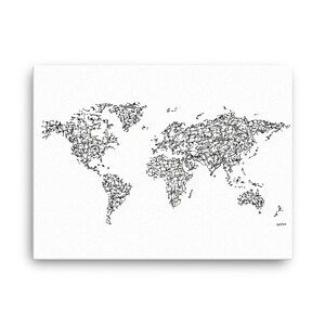 May include: A black and white world map illustration made of scribbled lines. The map is on a white background. The signature "SASSON" is in the bottom right corner.