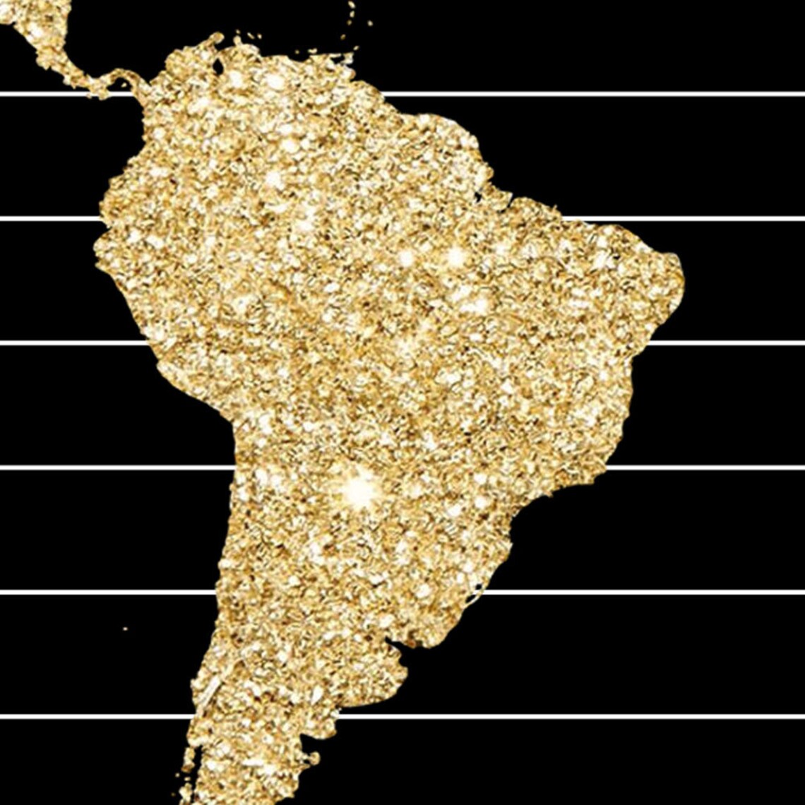 World Map Poster • Gold Glitter on Black Pinstripes - Etsy