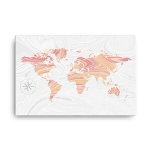 Toile de carte du monde • Marbre liquide rose Résumé pour peinture Pattern Travel Art