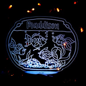 Personalized Fish Bowl Night Light Up Table Lamp LED Personalized, It&#39;s Wow With Remote 16 Colors, Great Gift Custom Gift Birthday Christmas