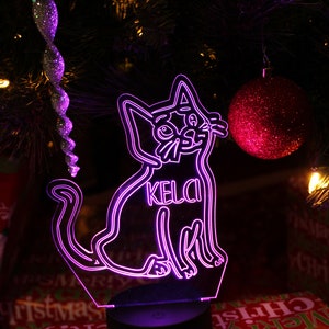 Personalized Cat Kitten Night Light Up Table Lamp LED Personalized, It&#39;s Wow With Remote 16 Colors, Great Gift  Gift Birthday Christmas