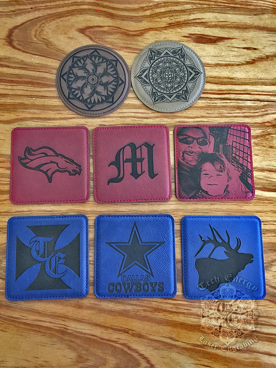 Custom Laser Engraved Leather Coasters Etsy