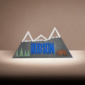 Mountain themed name sign• mountain nursery sign• woodland themed nursery sign