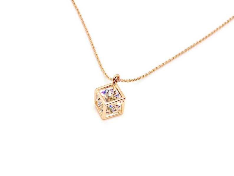 Rose Gold Diamond Cube Necklace