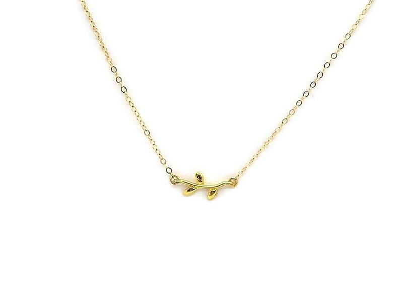 Gold Olive Branch Charm Necklace Greek Gold Leaf Minimalist Etsy