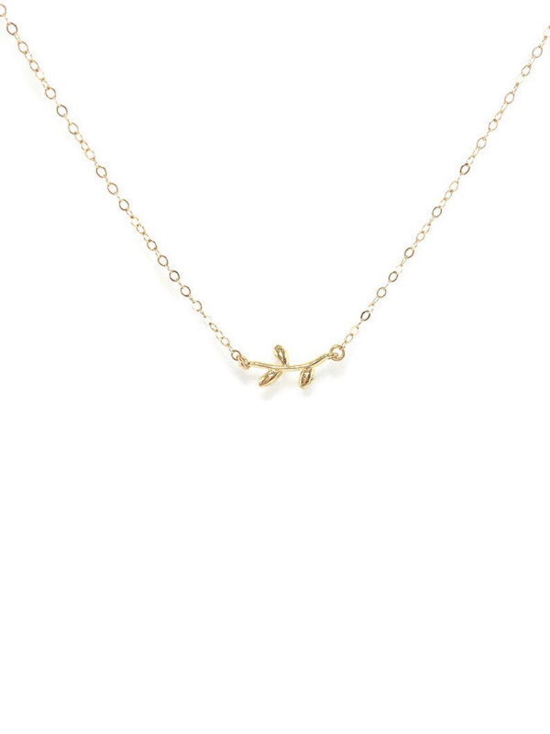 Gold Olive Branch Charm Necklace Greek Gold Leaf Minimalist Etsy