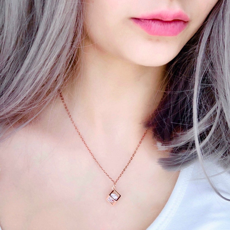 Rose Gold Diamond Cube Necklace