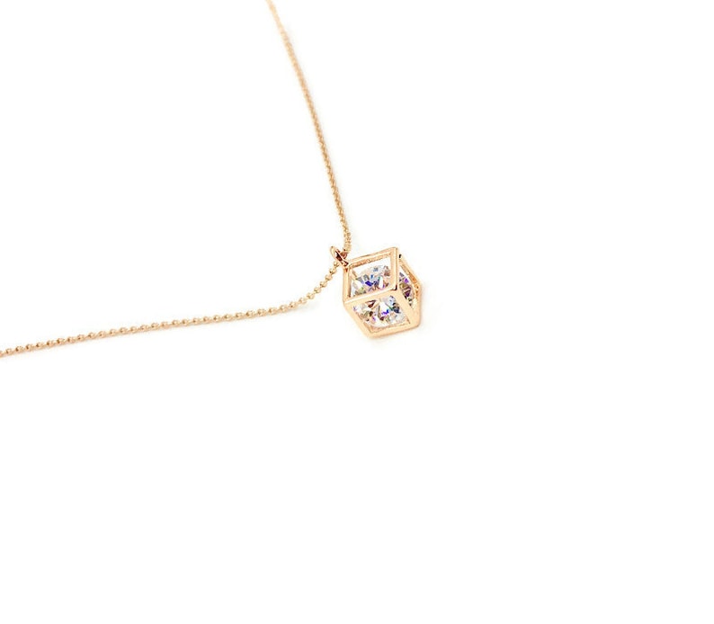 Rose Gold Diamond Cube Necklace