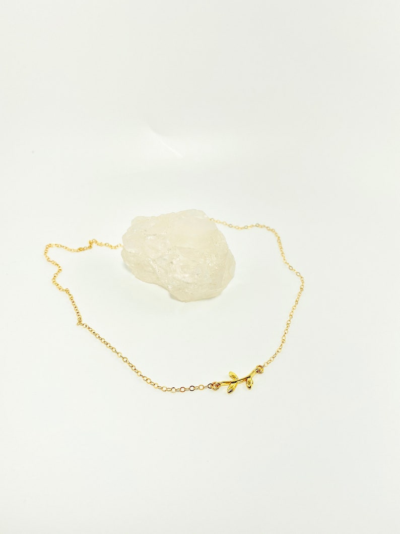 Gold Olive Branch Charm Necklace Greek Gold Leaf Minimalist Etsy