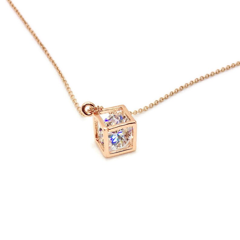 Rose Gold Diamond Cube Necklace