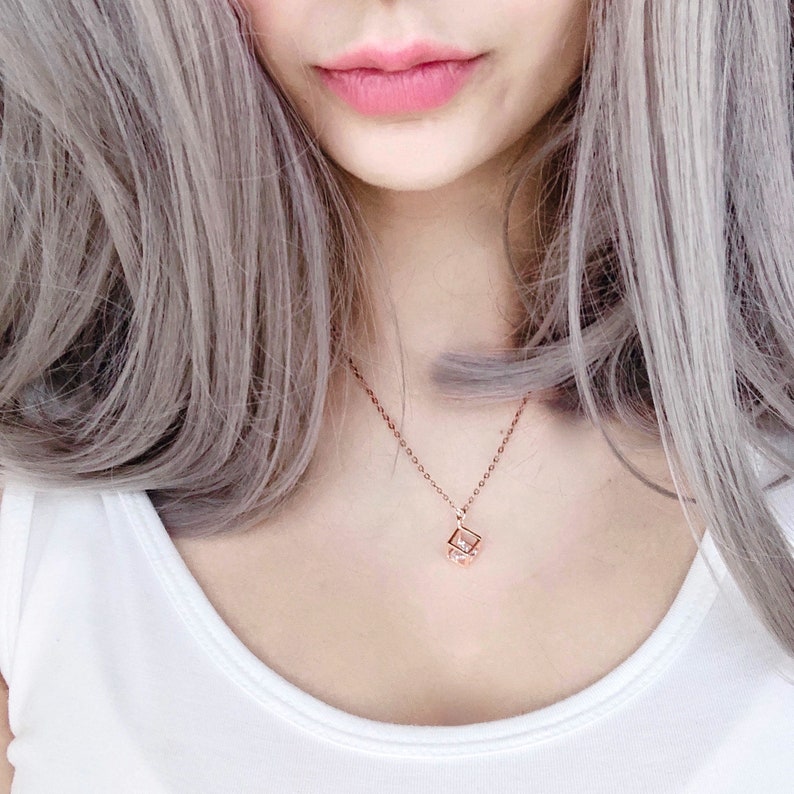 Rose Gold Diamond Cube Necklace