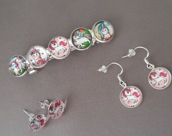 Jewelry set handmade hairpin with earrings unicorn My Little Pony