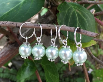 5 Pale Green Pearl Hair Rings - Dreadlock Hair Charms,