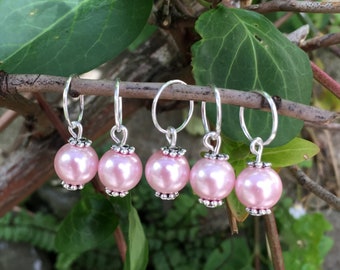 5 Pink Pearl Hair Rings - Dreadlock Hair Charms,