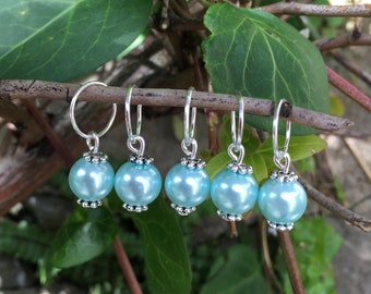 5 Aqua Pearl Hair Rings - Dreadlock Hair Charms,