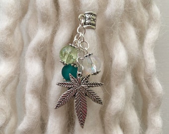 Silver Effect Marijuana Leaf Dangle Dreadlock Bead