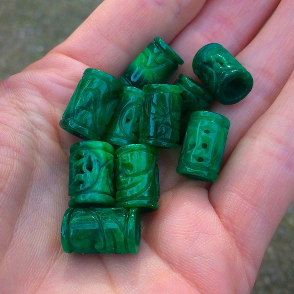 Carved Burma Jade, 1 Dreadlock Tube bead