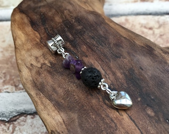 Amethyst & Lava stone Dreadlock Bead, Essential Oil Diffuser Bead , Aromatherapy Jewellery