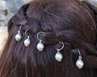 5 Ivory Cream Pearl Hair Rings - Dreadlock Hair Charms,